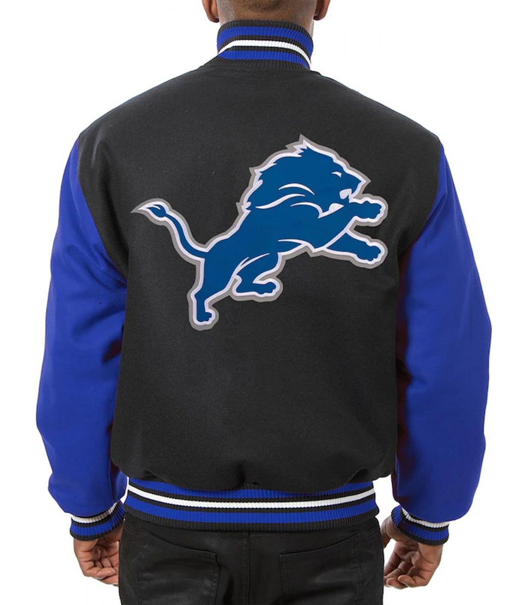 Varsity Detroit Lions Royal Blue and Black Wool Jacket - Image 2