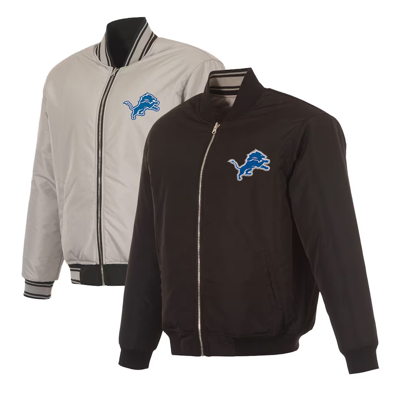 Detroit Lions Black/Gray Full-Zip Reversible Flight Jacket - Image 4