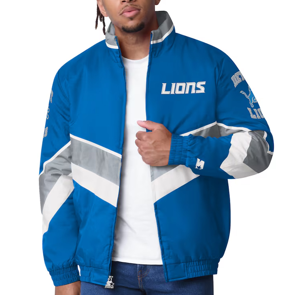 Detroit Lions Captain Royal Varsity Satin Jacket
