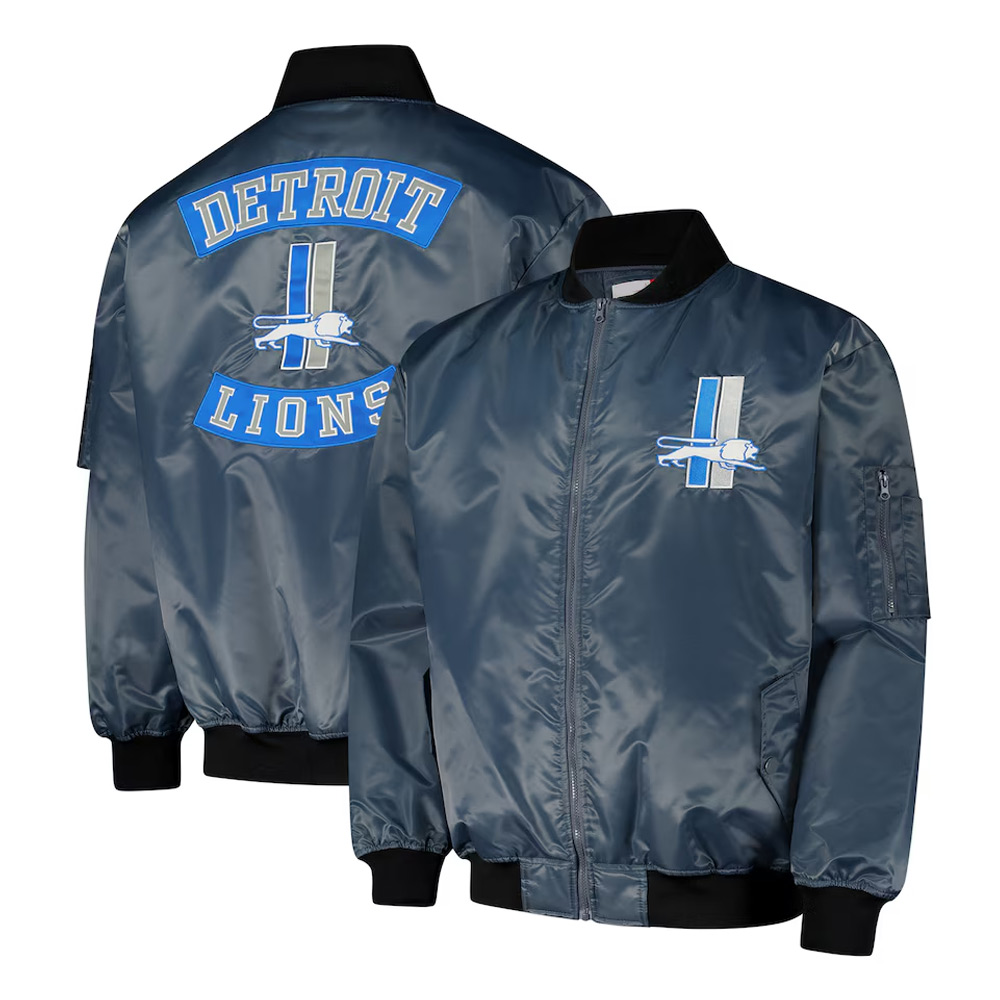 Detroit Lions Charcoal Bomber Full-Zip Jacket - Image 3