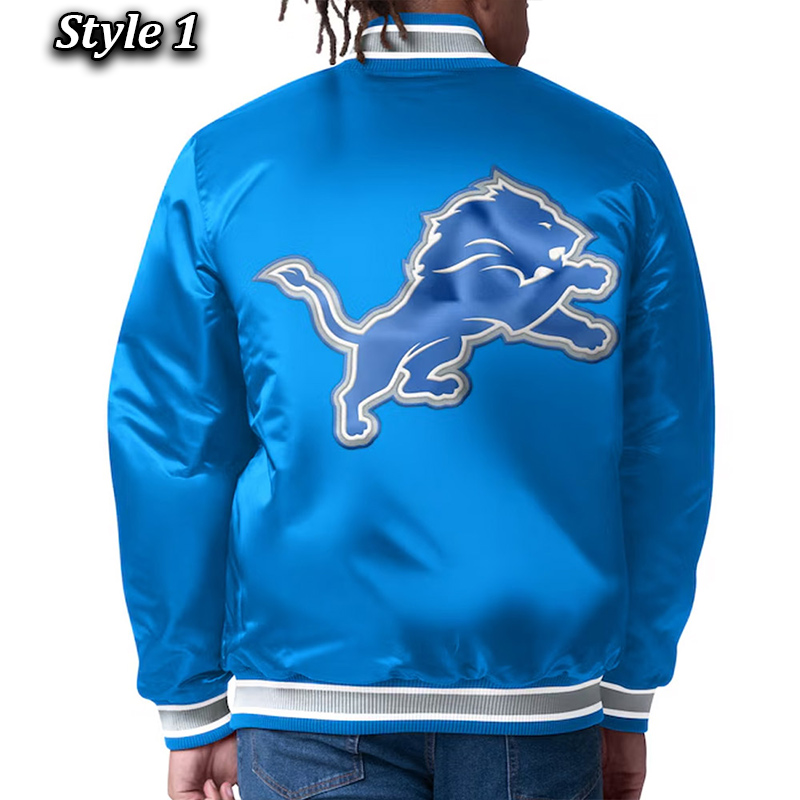 Detroit Lions Closer Blue/Silver Satin Jacket - Image 3
