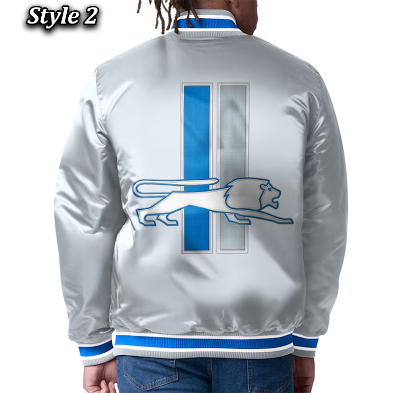 Detroit Lions Closer Blue/Silver Satin Jacket - Image 4