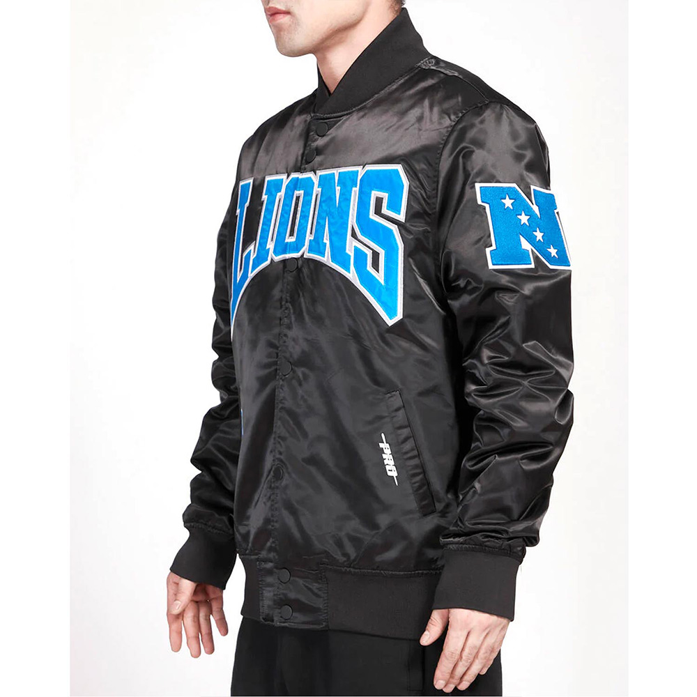 Detroit Lions Crest Emblem Black Satin Jacket - Image 4
