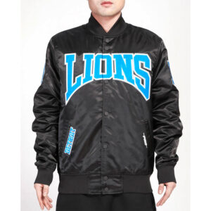 Detroit Lions Crest Emblem Black Satin Jacket