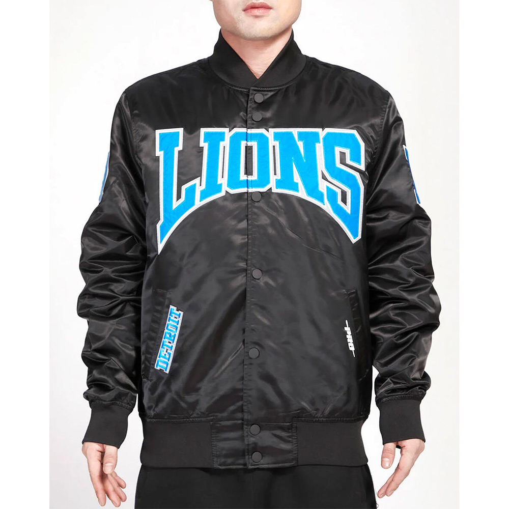 Detroit Lions Crest Emblem Black Satin Jacket