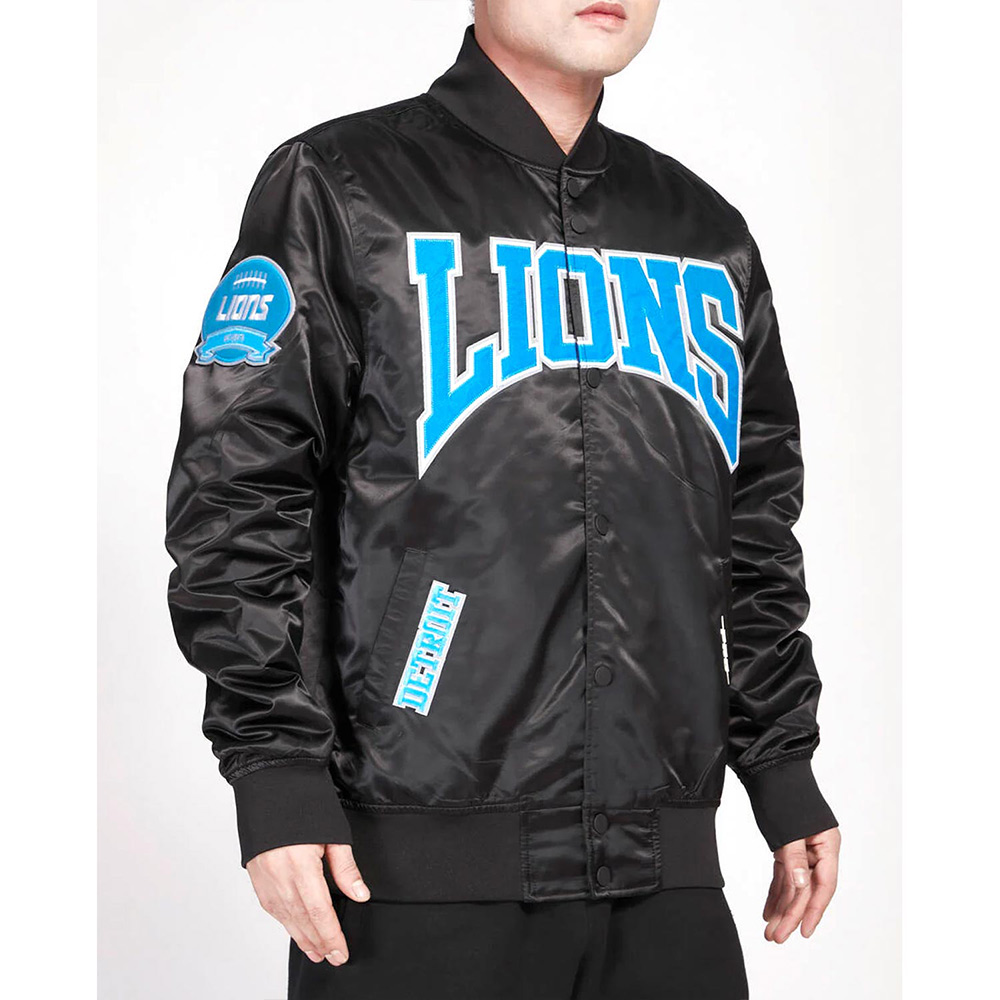Detroit Lions Crest Emblem Black Satin Jacket - Image 3