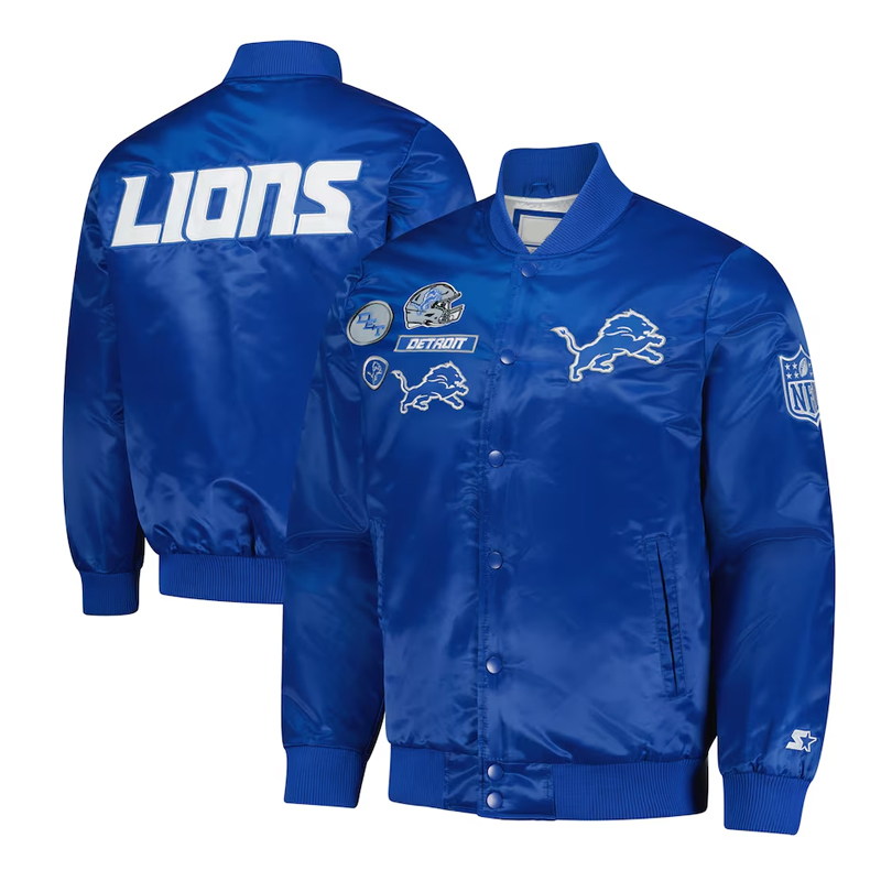 Detroit Lions Exclusive Blue Varsity Satin Jacket - Image 3