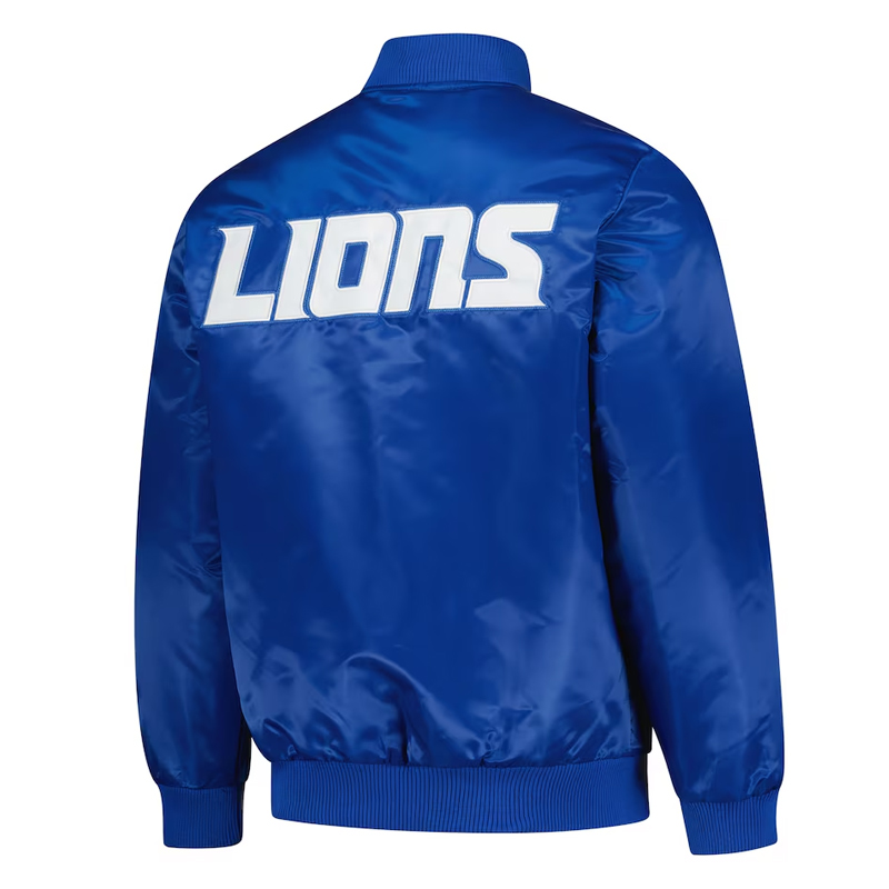 Detroit Lions Exclusive Blue Varsity Satin Jacket - Image 2