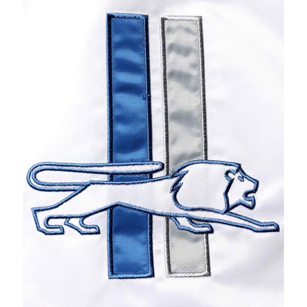 Detroit Lions Historic Logo Renegade White/Blue Satin Jacket - Image 6