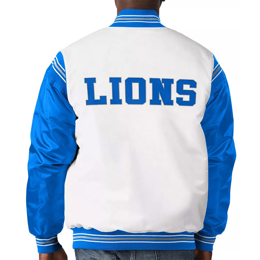 Detroit Lions Historic Logo Renegade White/Blue Satin Jacket - Image 5