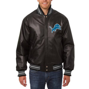 Detroit Lions Varsity Black Leather Jacket