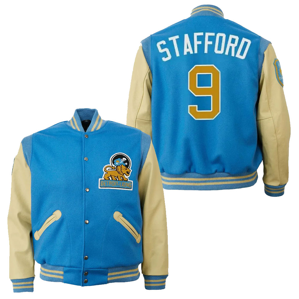 Detroit Lions 9 Matthew Stafford Varsity Jacket - Image 4