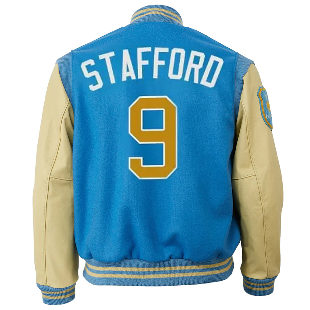 Detroit Lions 9 Matthew Stafford Varsity Jacket - Image 2