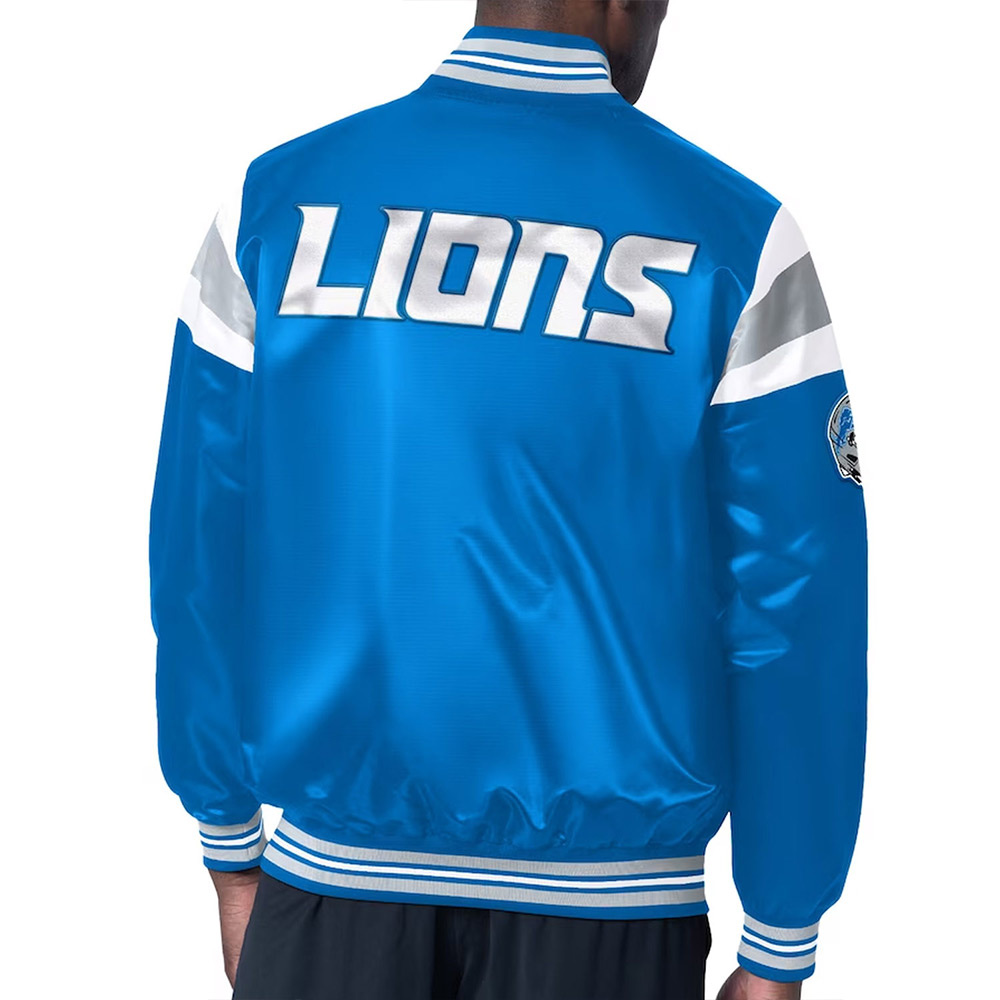 Detroit Lions Midweight Blue Satin Jacket - Image 2