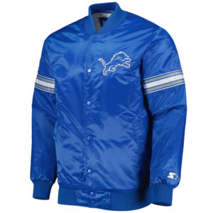 The Pick and Roll Detroit Lions Blue Full-Snap Satin Jacket