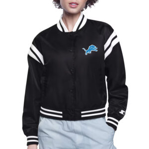Detroit Lions Printed Logo Varsity Satin Jacket