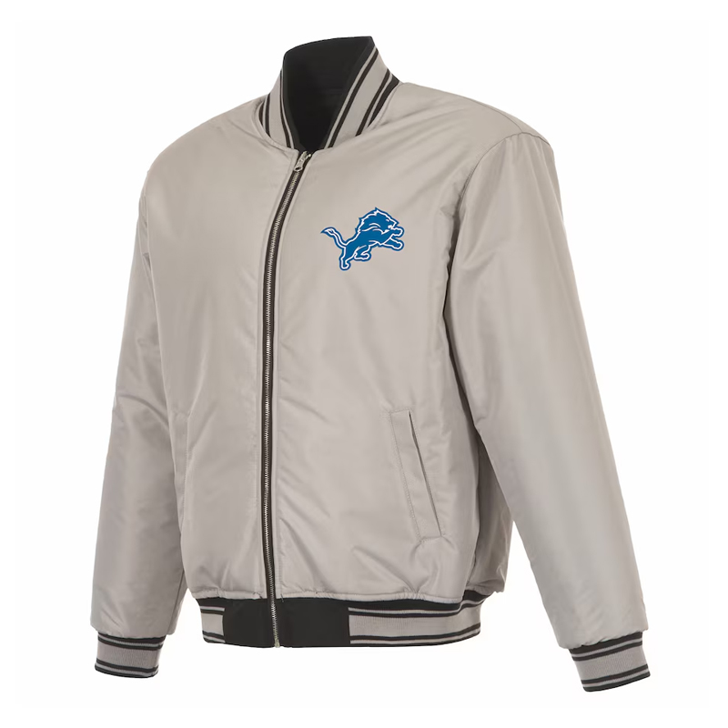Detroit Lions Black/Gray Full-Zip Reversible Flight Jacket - Image 2