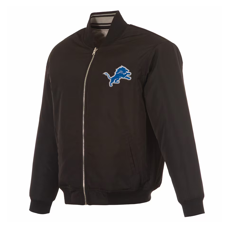 Detroit Lions Black/Gray Full-Zip Reversible Flight Jacket