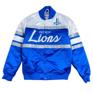 Special Script Detroit Lions White and Blue Satin Jacket