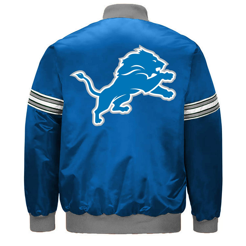 Detroit Lions Striped Blue Satin Jacket - Image 2
