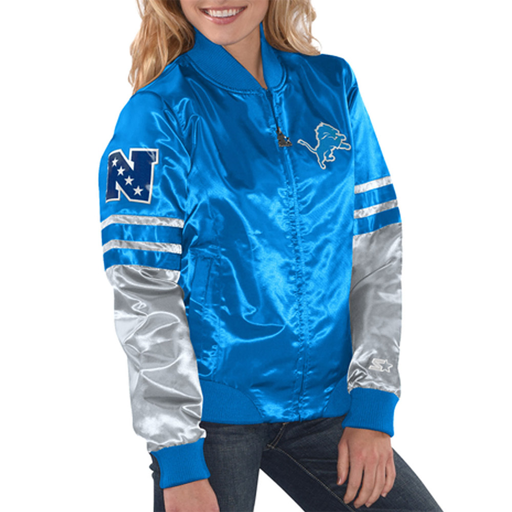 Detroit Lions Tie Breaker Blue Satin Jacket