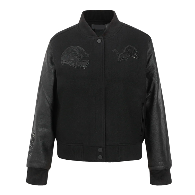Detroit Lions Triple Black Varsity Wool/Leather Jacket