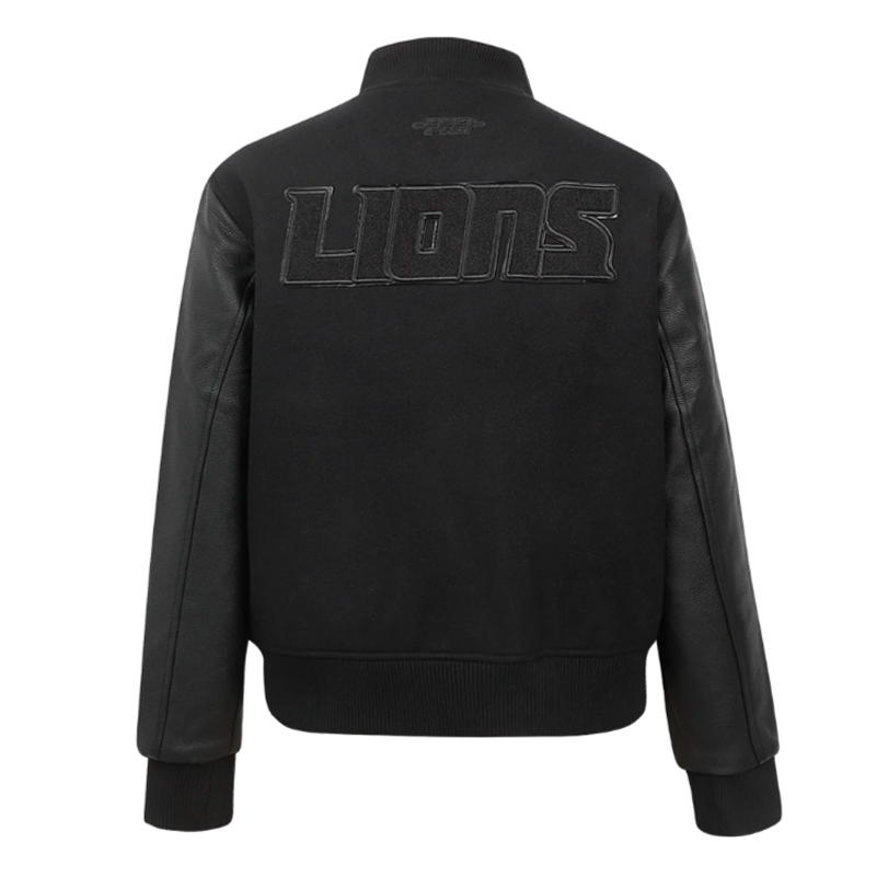 Detroit Lions Triple Black Varsity Wool/Leather Jacket - Image 2