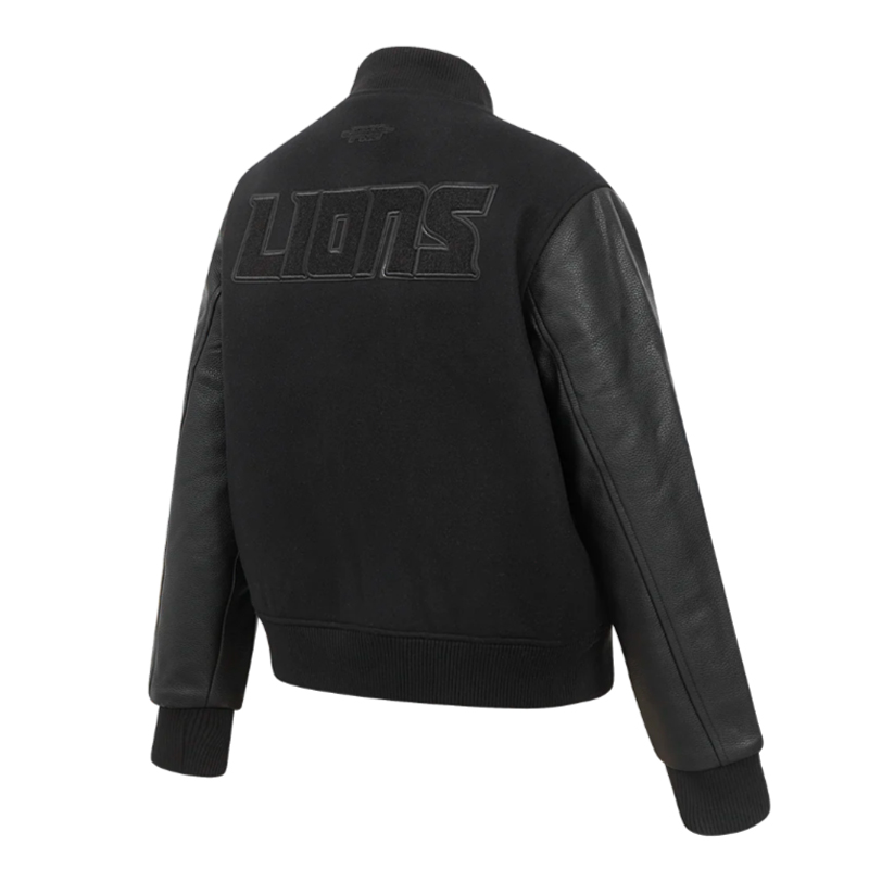 Detroit Lions Triple Black Varsity Wool/Leather Jacket - Image 4