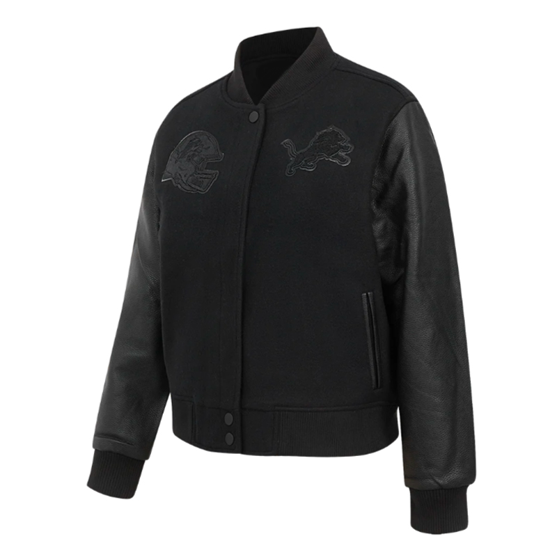 Detroit Lions Triple Black Varsity Wool/Leather Jacket - Image 3