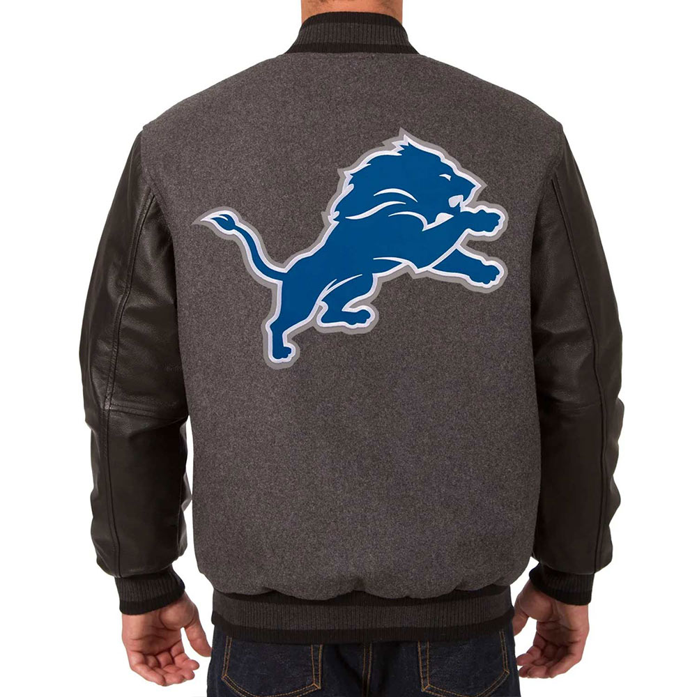 Detroit Lions Varsity Black and Charcoal Jacket - Image 2