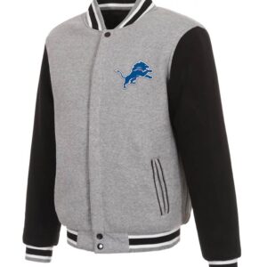 Varsity Detroit Lions Grey and Black Wool Jacket
