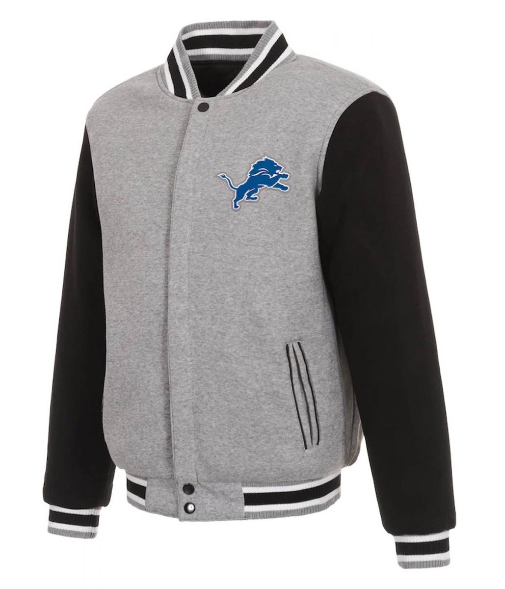 Varsity Detroit Lions Grey and Black Wool Jacket