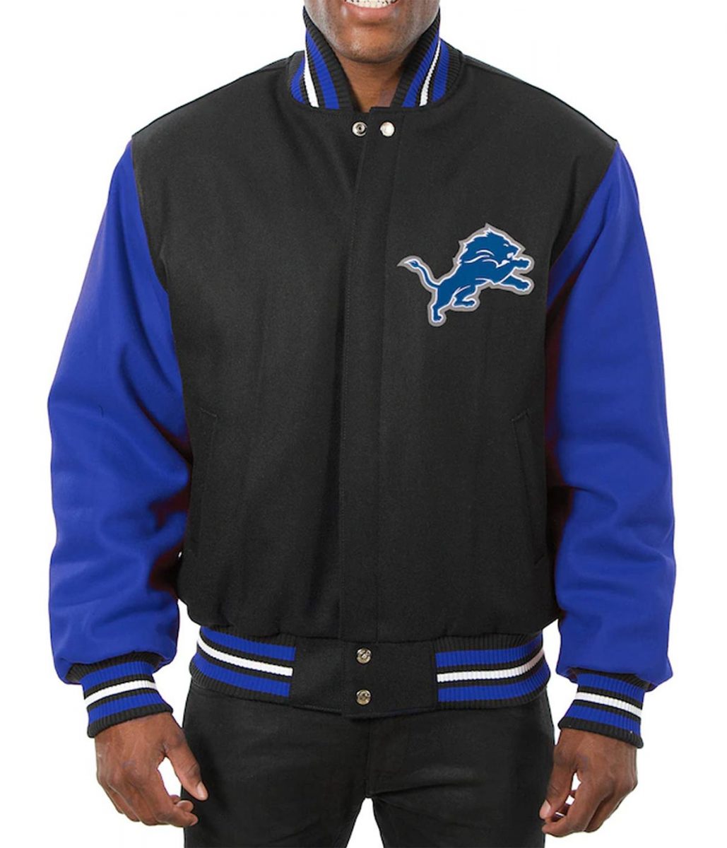 Varsity Detroit Lions Royal Blue and Black Wool Jacket