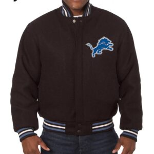 Varsity Detroit Lions Embroidered Black Wool Jacket
