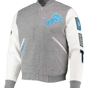 Varsity Detroit Lions Grey and White Jacket