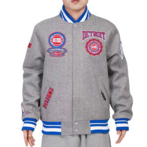 Detroit Pistons Crest Emblem Grey Varsity Jacket