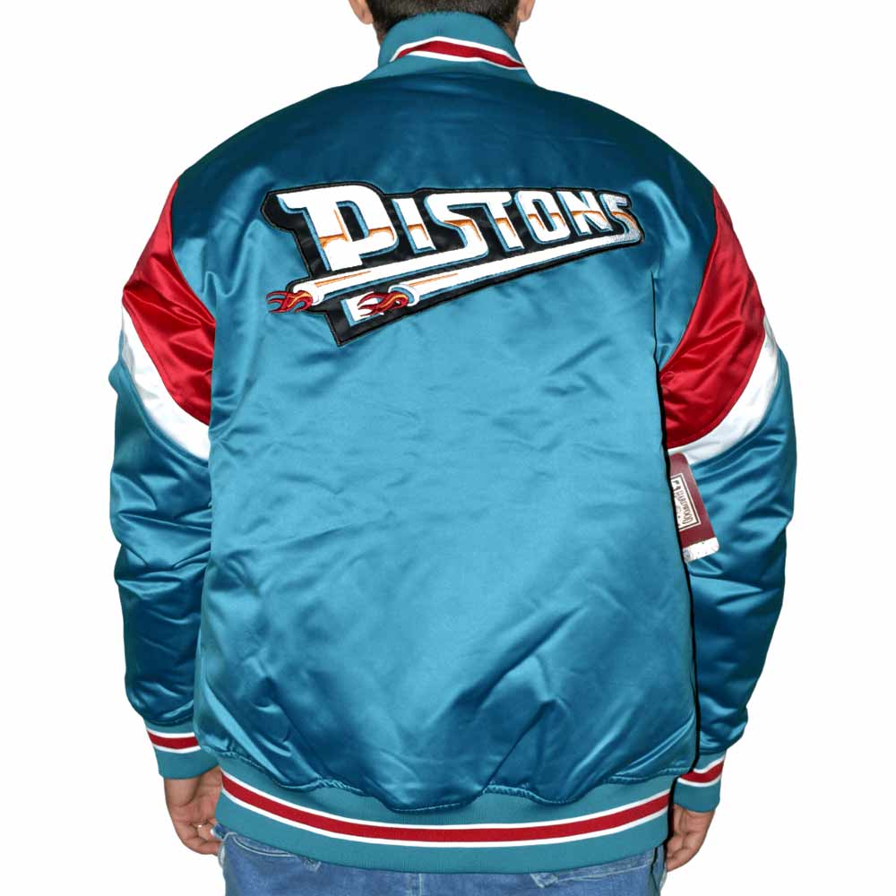 Detroit Pistons Heavyweight Aqua Satin Jacket - Image 4