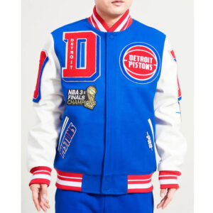 Detroit Pistons Mashup Varsity Royal and White Jacket