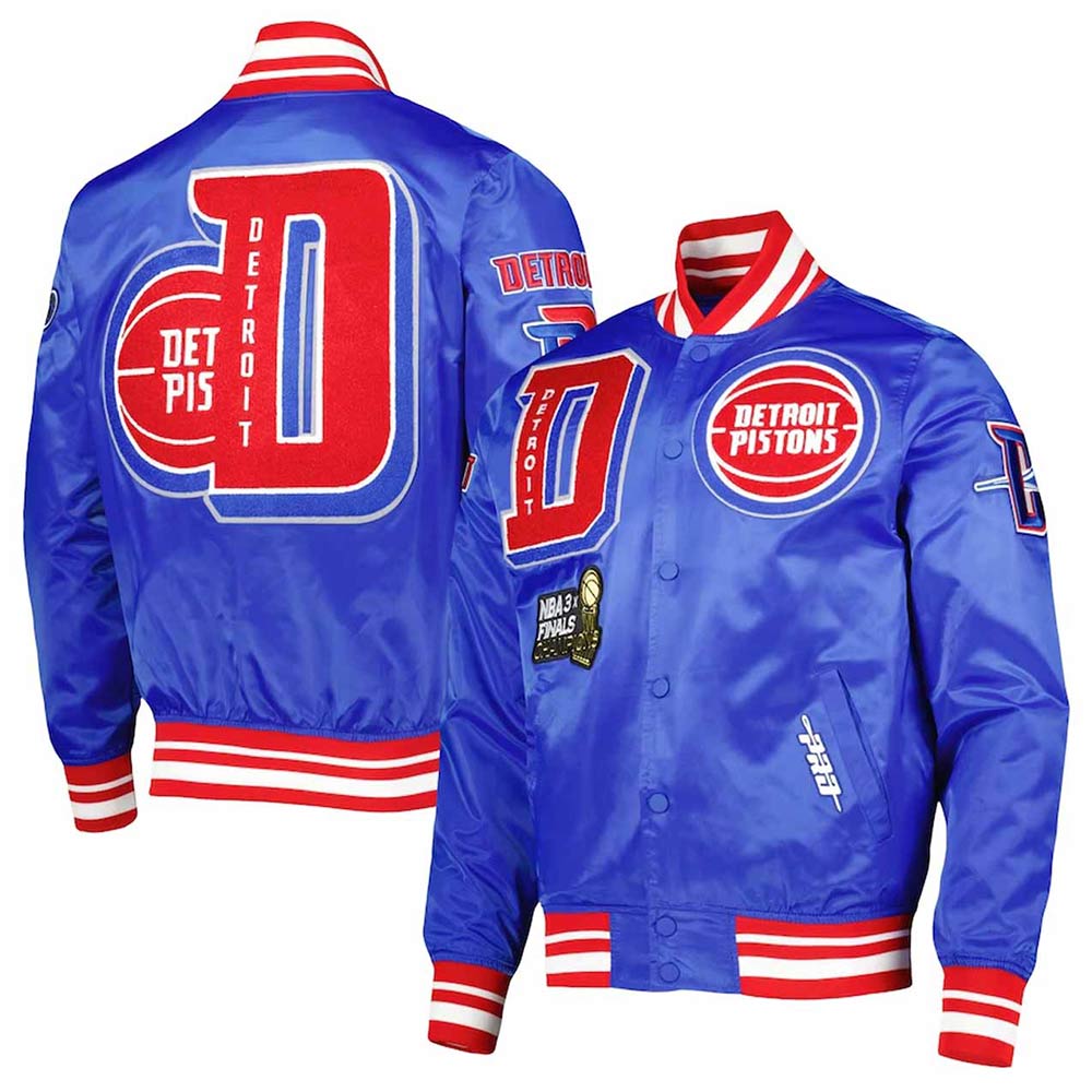 Detroit Pistons Finals 3x Champions Mash Up Capsule Royal Satin Jacket - Image 3