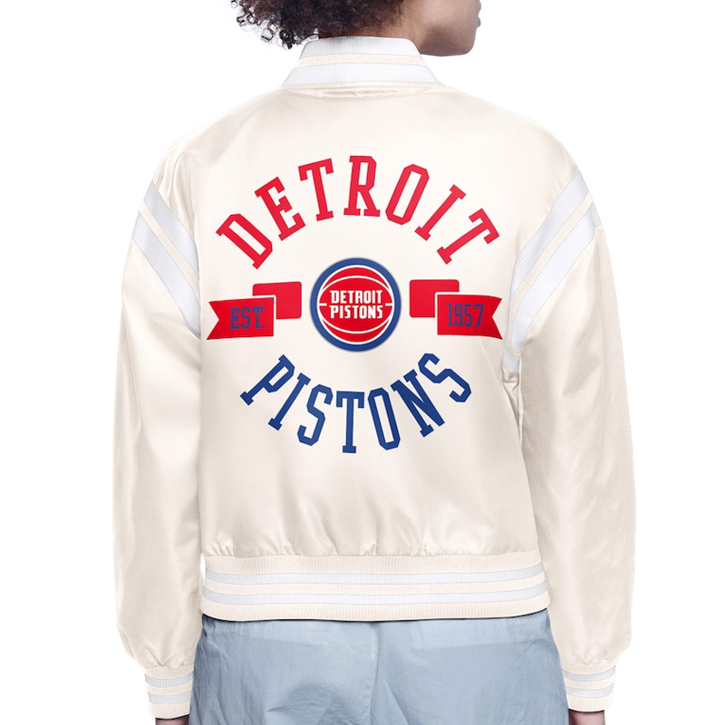 Detroit Pistons Printed Logo Varsity Satin Jacket - Image 4