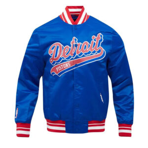 Detroit Pistons Script Tail Blue Satin Jacket