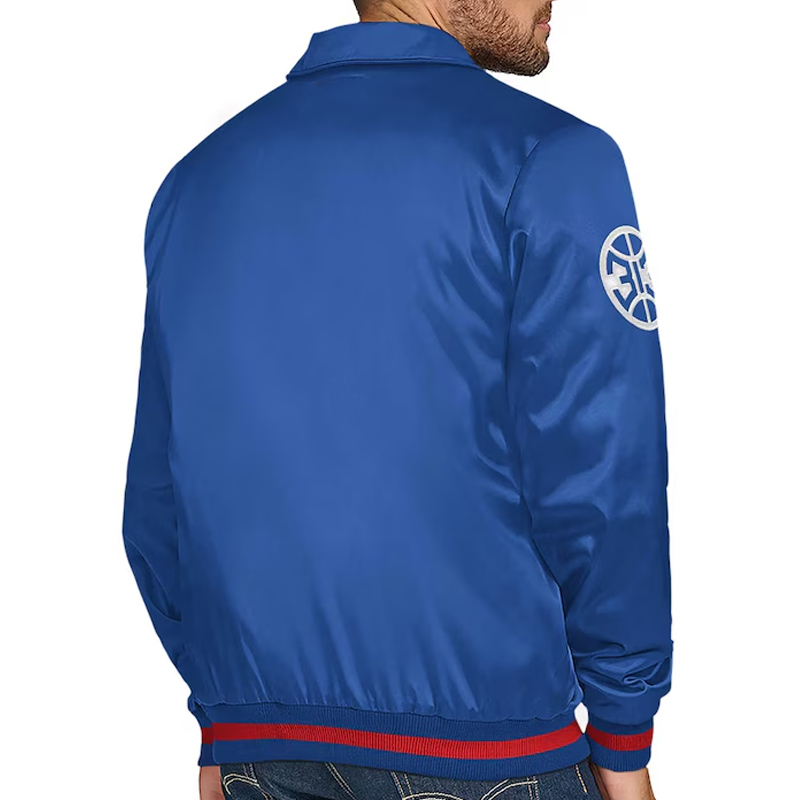 Detroit Pistons Stitch Applique Blue Satin Jacket - Image 2