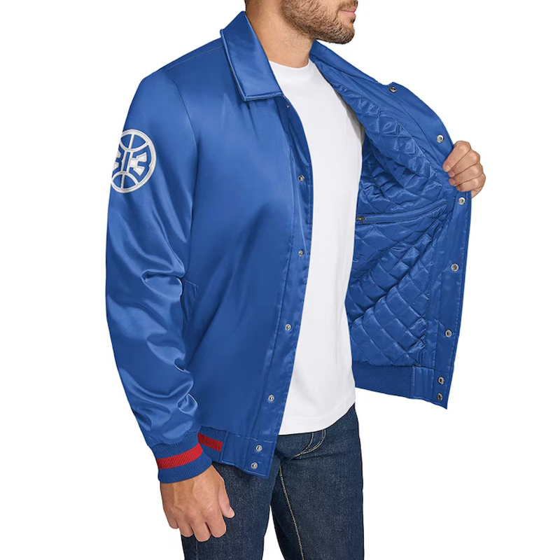 Detroit Pistons Stitch Applique Blue Satin Jacket - Image 3