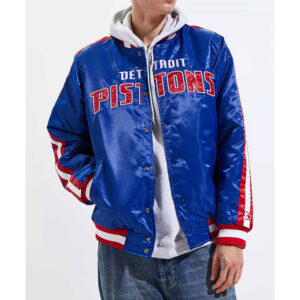 Detroit Pistons Striped Varsity Blue Satin Jacket