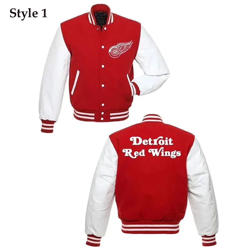 Detroit Red Wings Red and White Letterman Jacket - Image 5