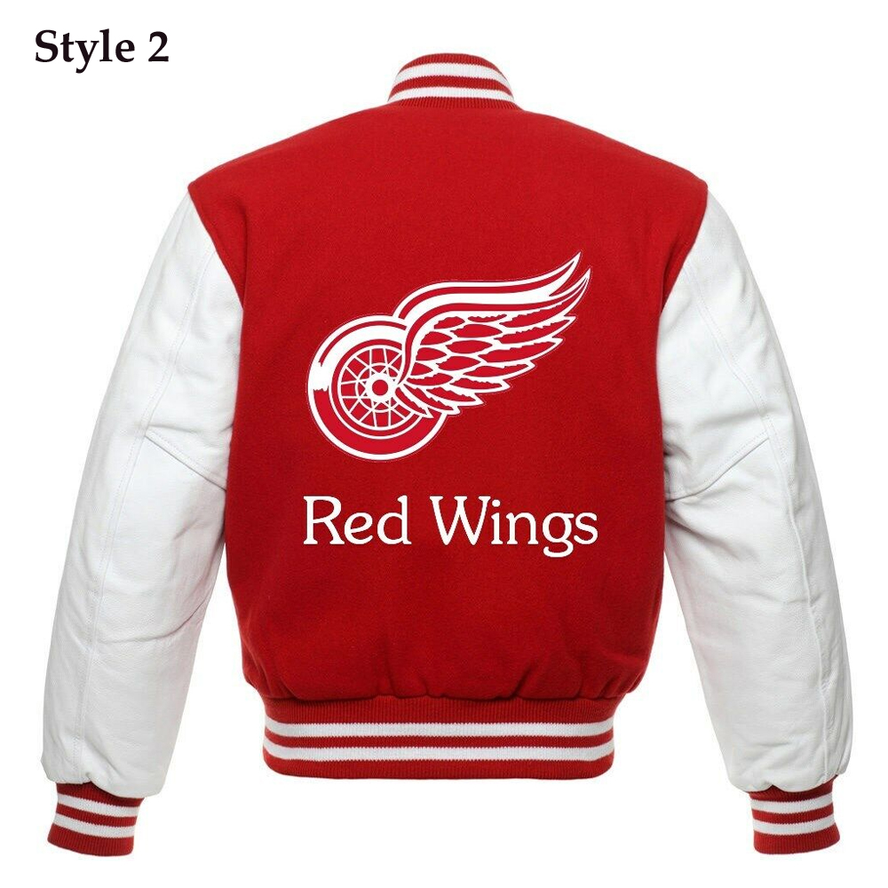 Detroit Red Wings Red and White Letterman Jacket - Image 4