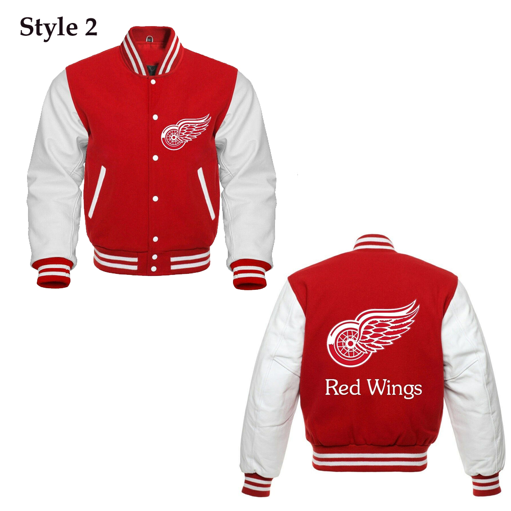 Detroit Red Wings Red and White Letterman Jacket - Image 6