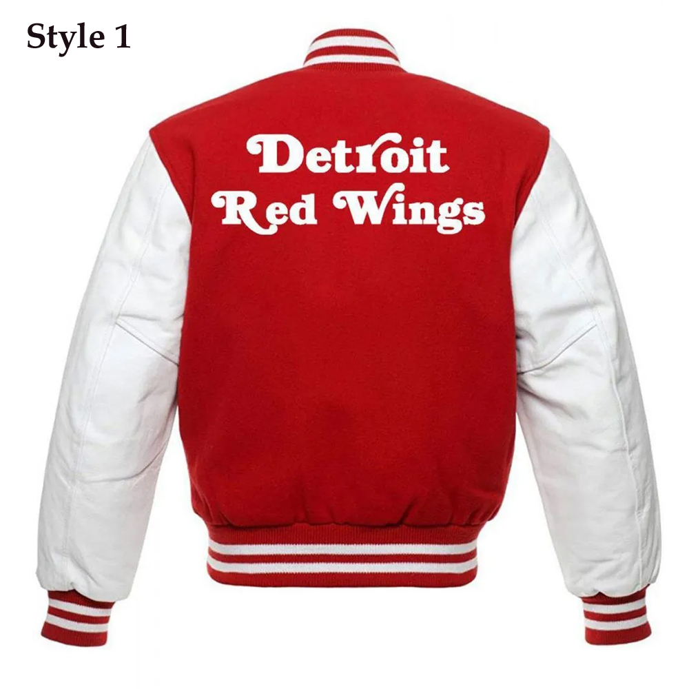Detroit Red Wings Red and White Letterman Jacket - Image 3