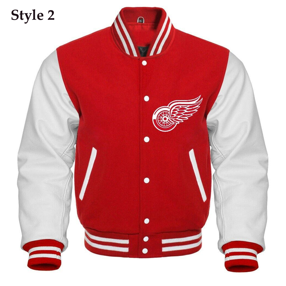 Detroit Red Wings Red and White Letterman Jacket - Image 2