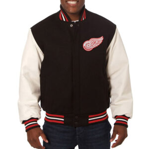 Detroit Red Wings Black and White Two-Tone Varsity Jacket
